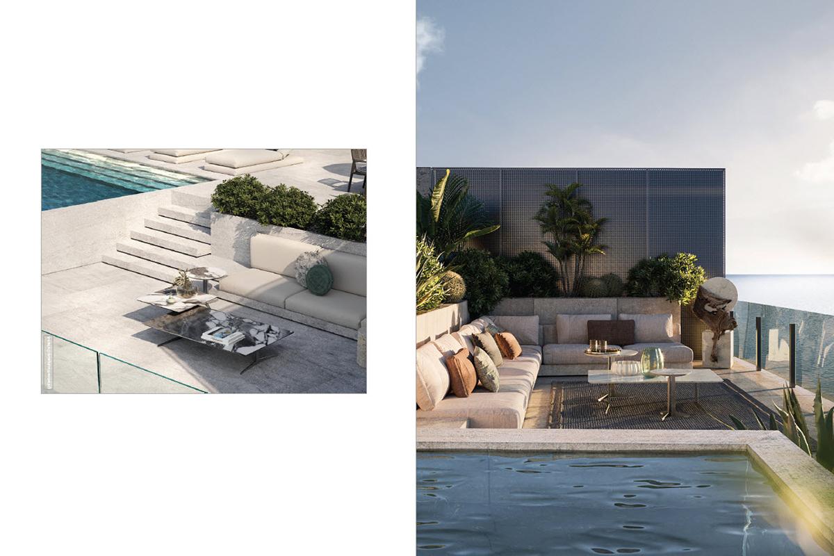 Vita at Grove Isle Penthouse Rooftop Living Room Rendering